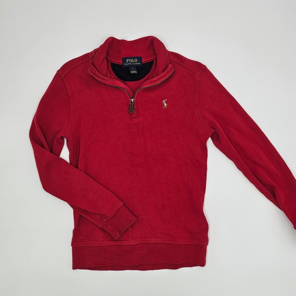 Kids Polo Ralph Lauren‎ Red Long Sleeve 1/4 Zip Pullover Sweatshirt Size 6